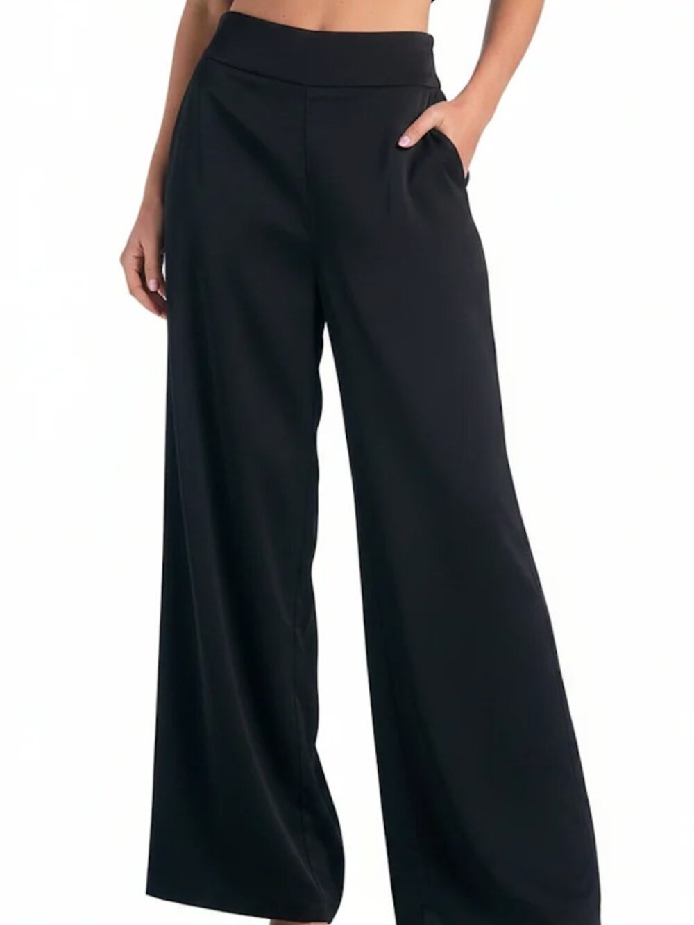 ÉLAN Black Wide Leg Pull On Pants Elastic Waist Size S